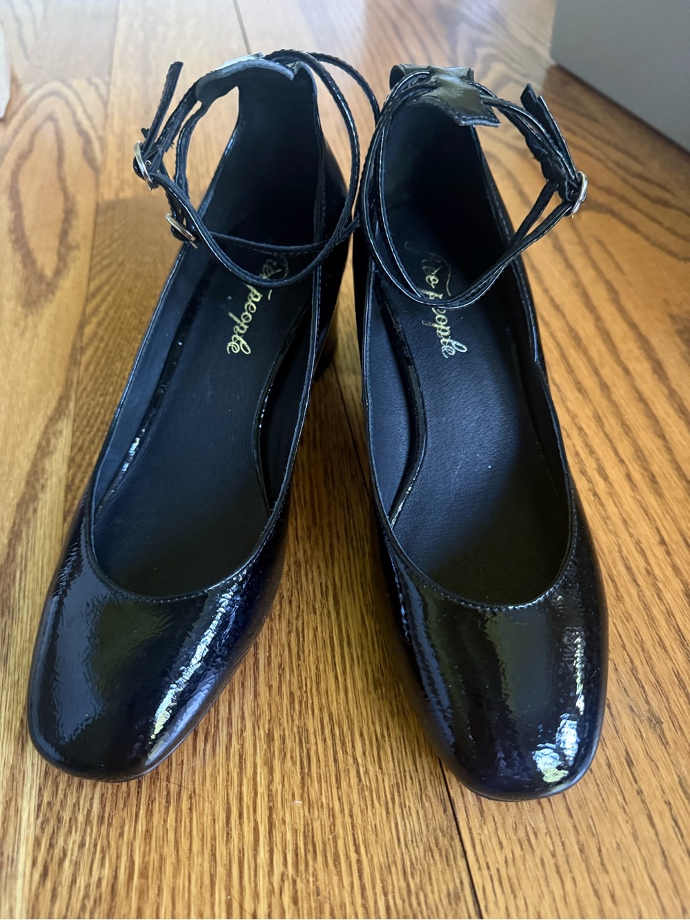 New Free People Black Patent Ankle-Strap Women's Pumps euro 38 7 7.5 FP Lana
